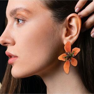 New! ZARA tropical orange flower resin earrings • 1040 NWOT